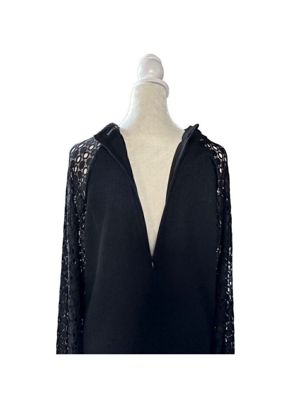 MIHOLL Lace Balloon Sleeve Casual Knit Mock Neck Top Size Medium - Picture 5 of 12